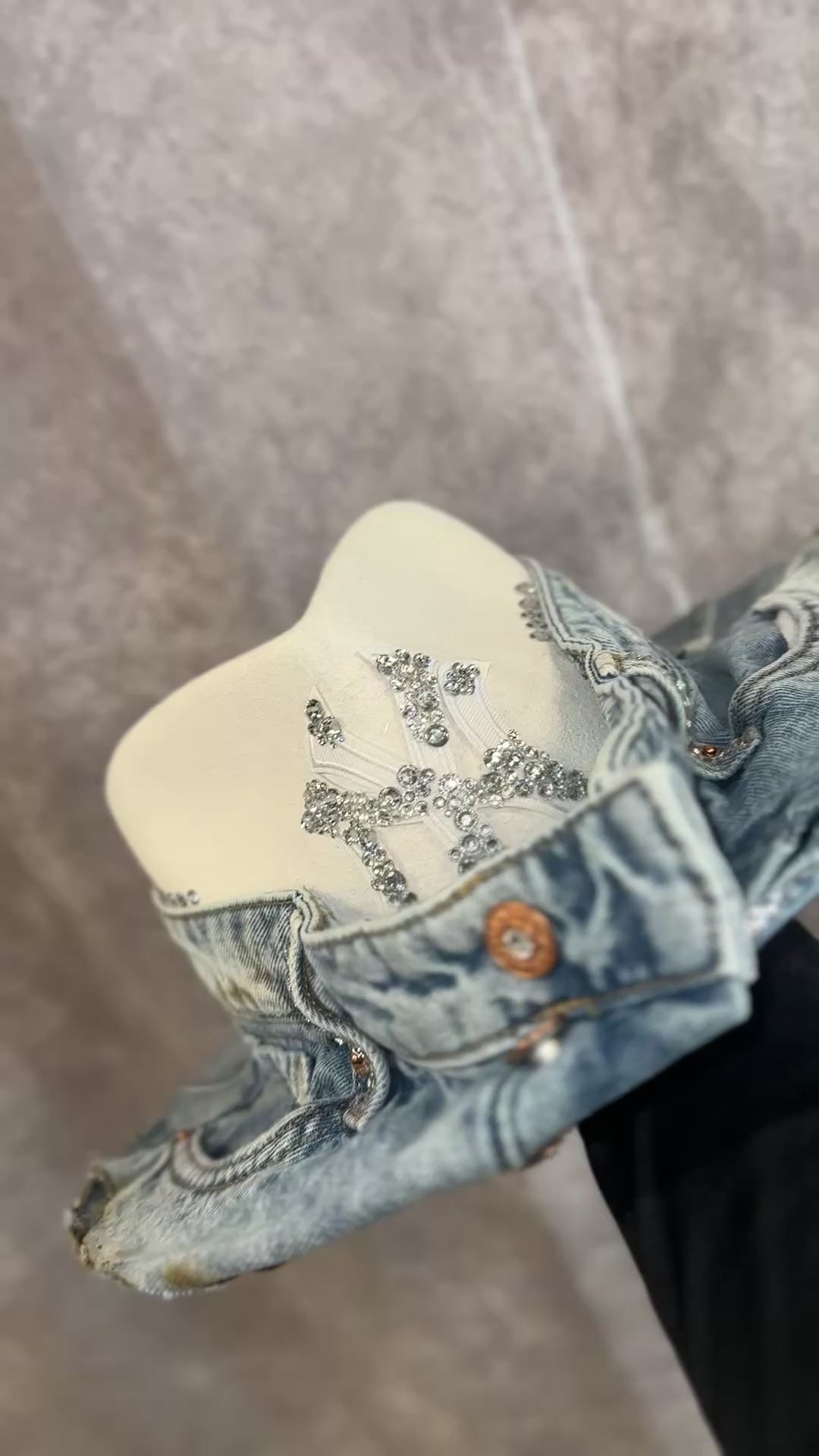 Blinged out denim fedora