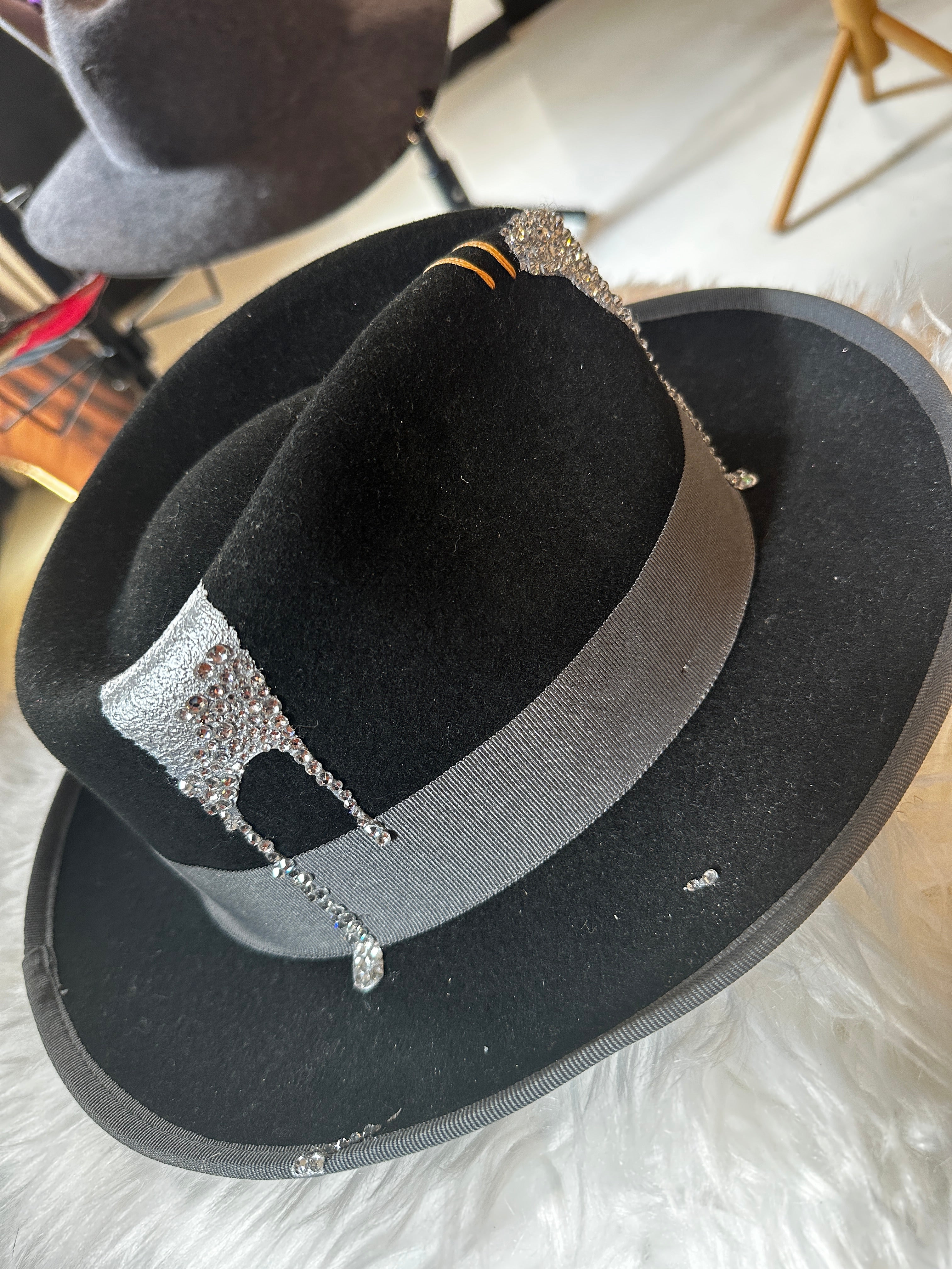 M - Grey black blinged - Fedora Designs