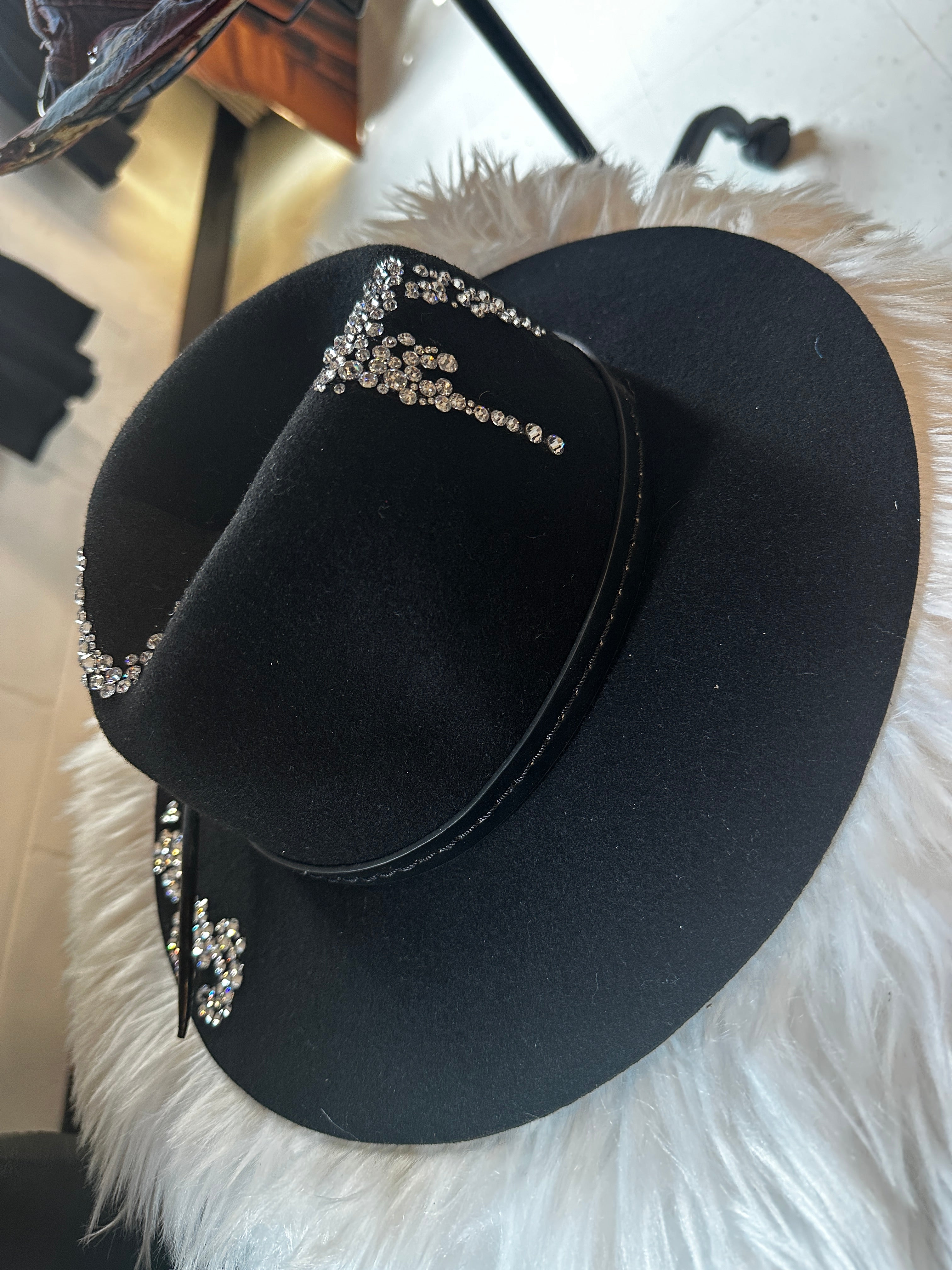S/M - Black silk lined bling - Fedora Designs