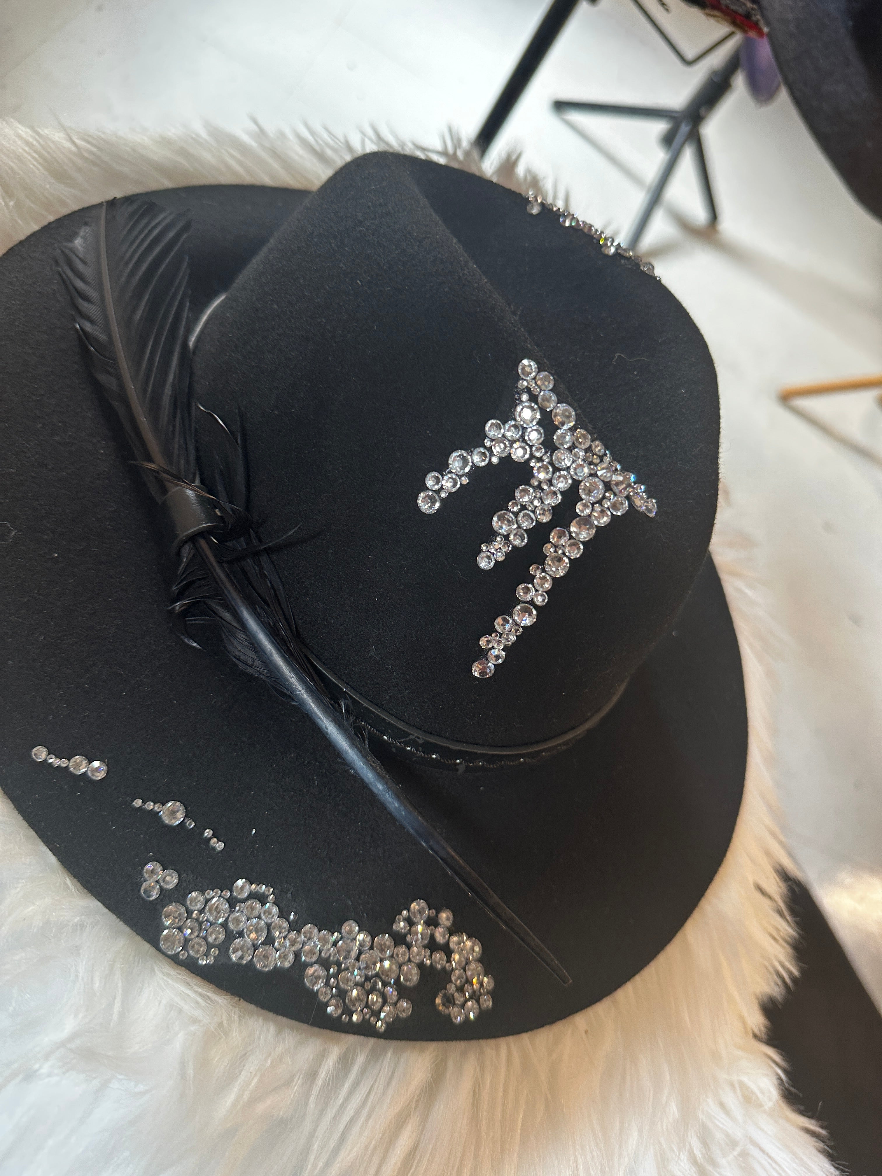 S/M - Black silk lined bling - Fedora Designs