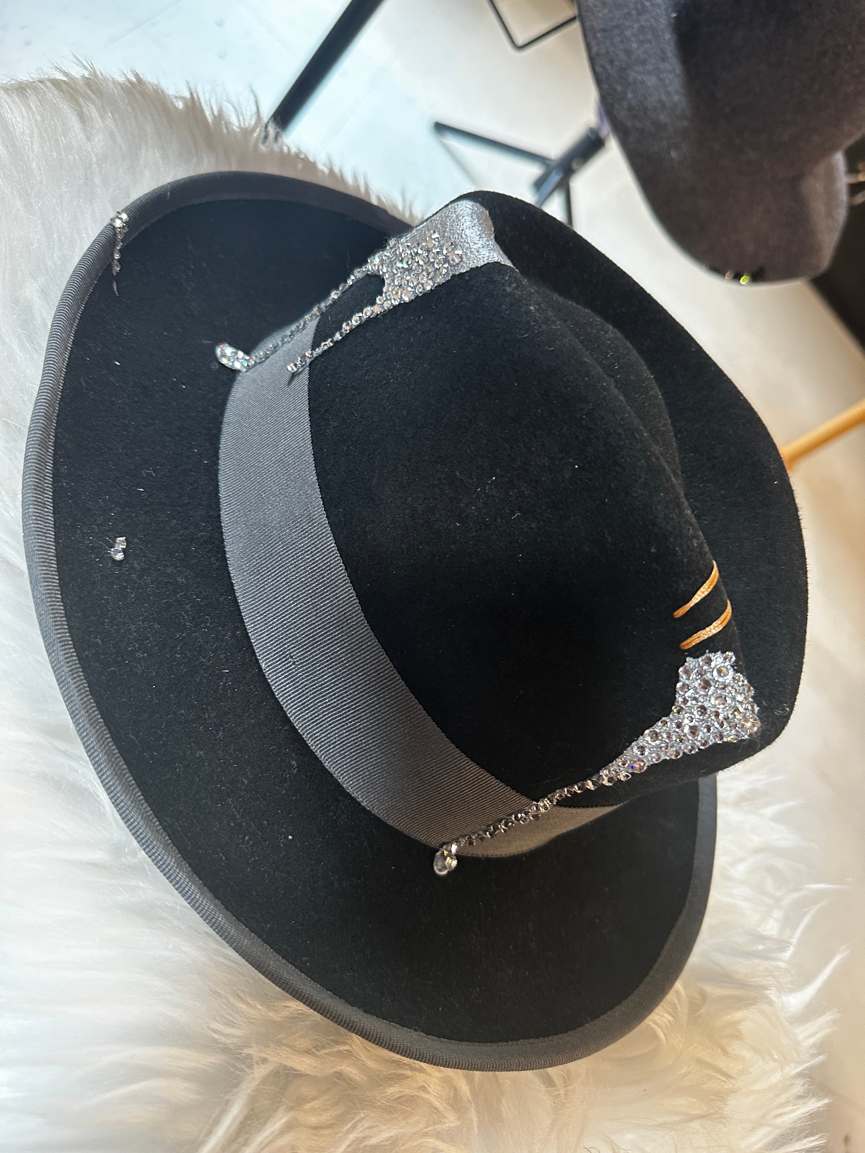 M - Grey black blinged - Fedora Designs