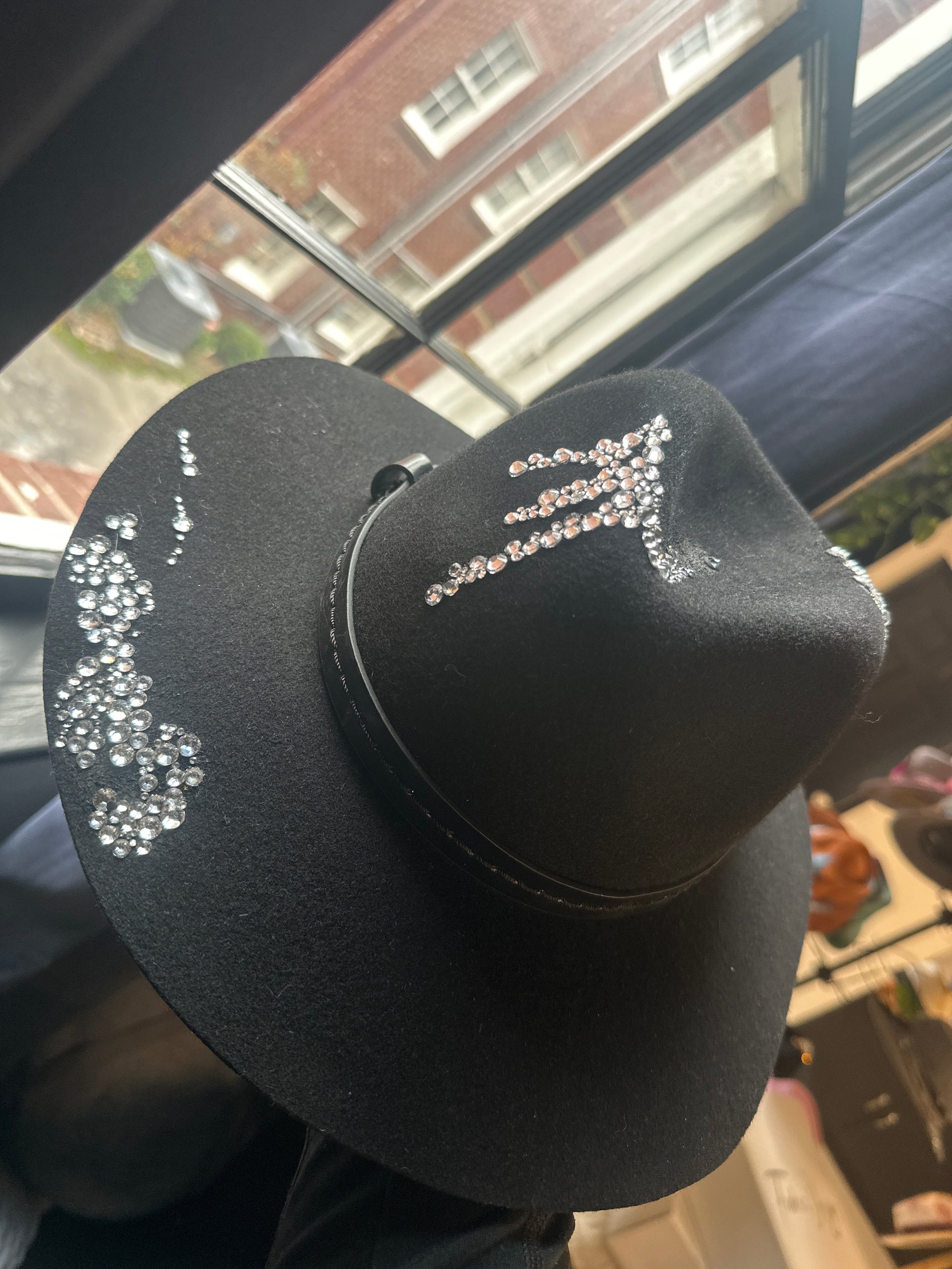 S/M - Black silk lined bling - Fedora Designs