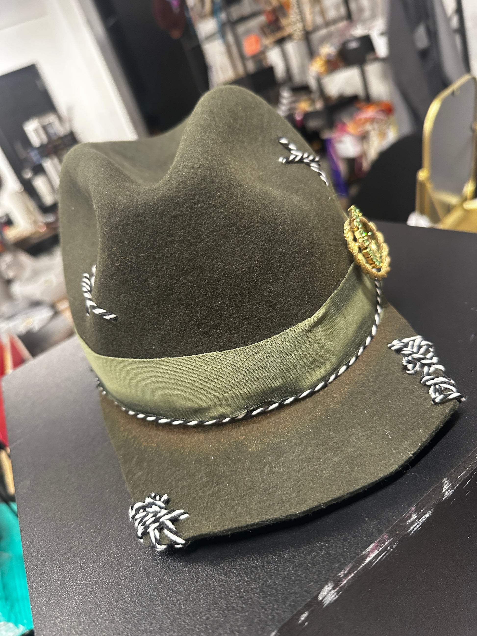 L - Army green cap - Fedora Designs