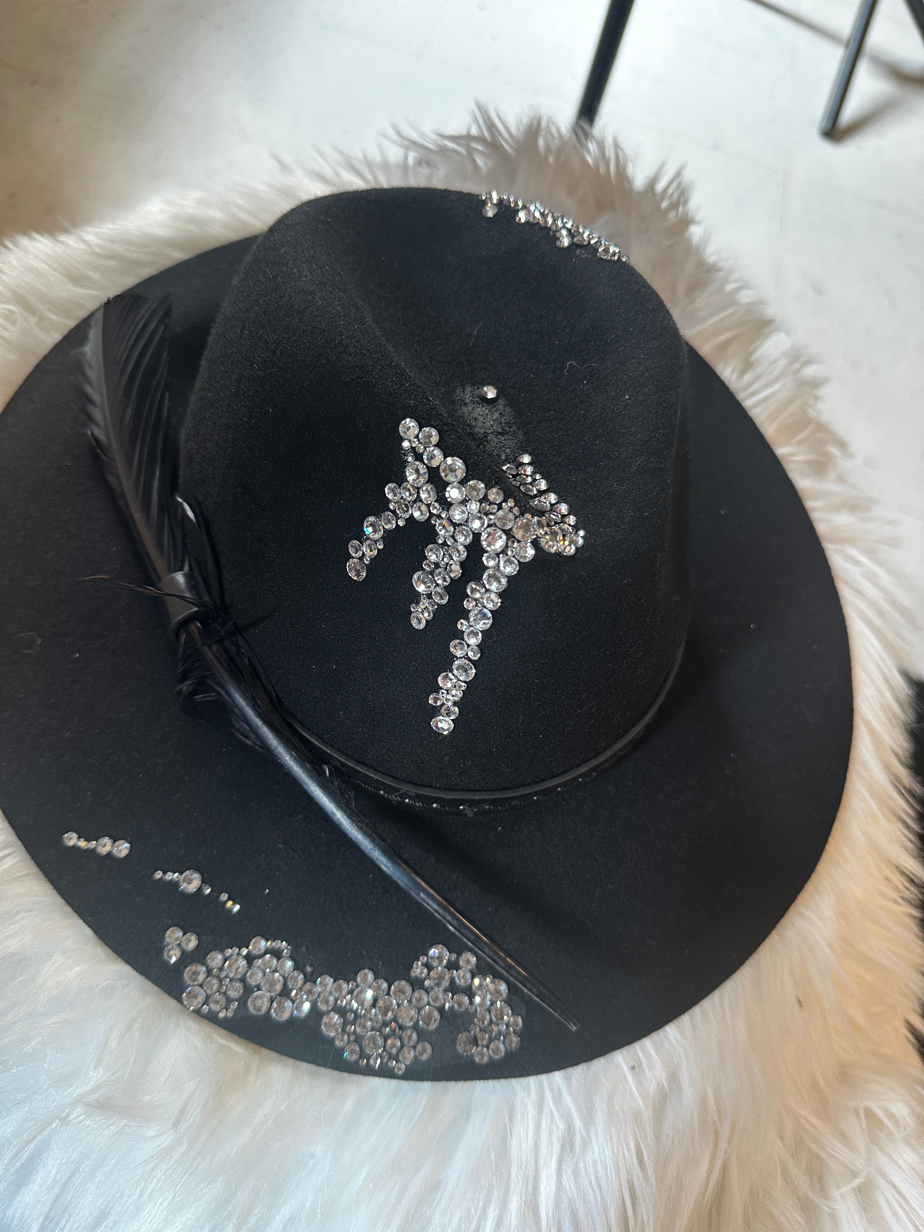 S/M - Black silk lined bling - Fedora Designs