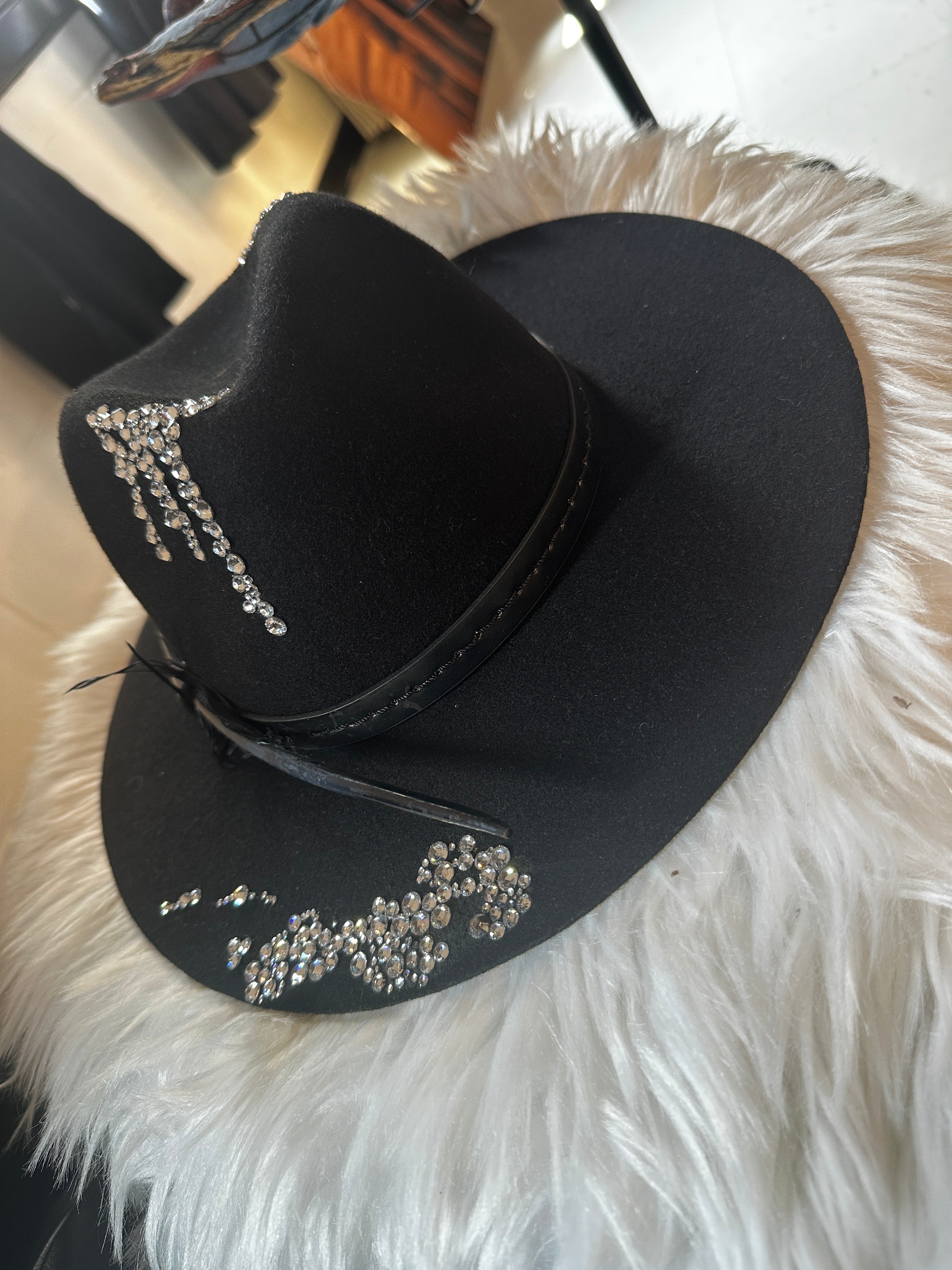 S/M - Black silk lined bling - Fedora Designs