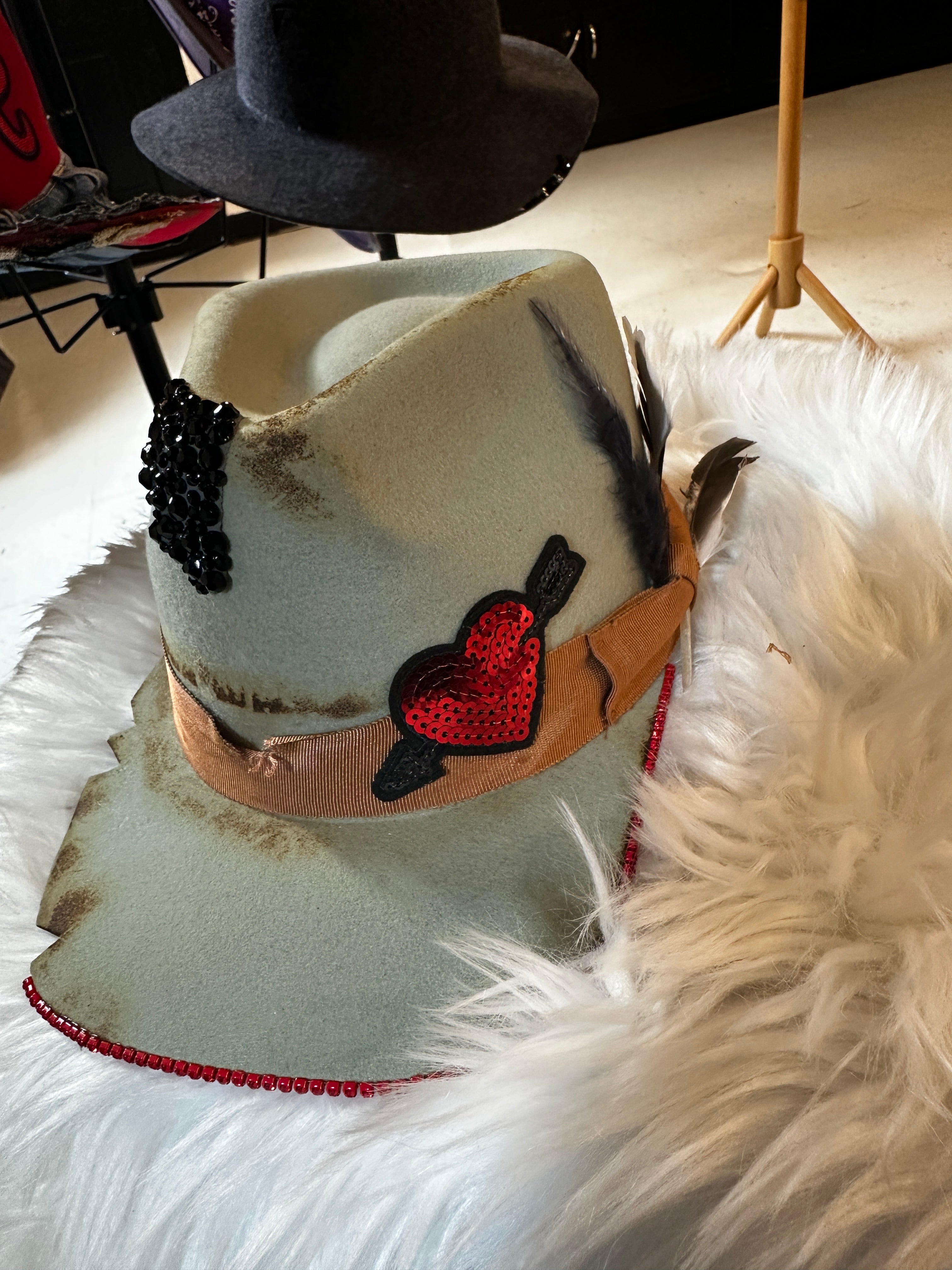 S/M - Blinged out mint cap - Fedora Designs