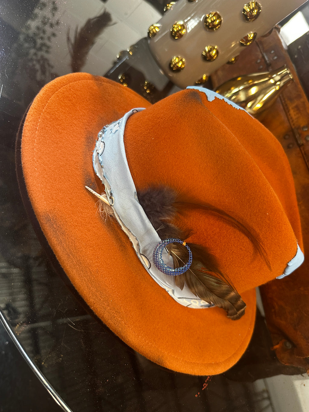 L - Light blue orange - Fedora Designs
