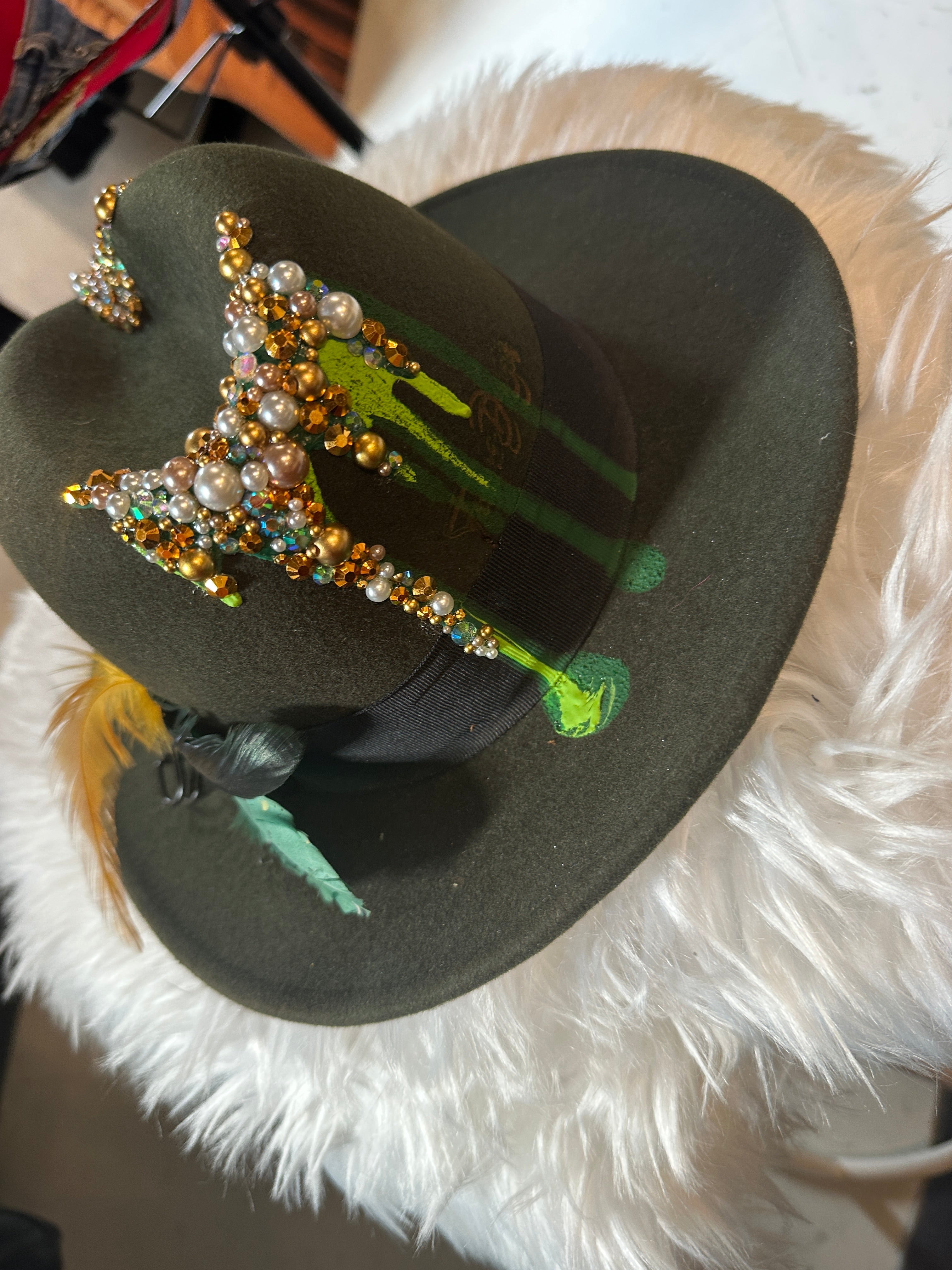 S/M - Blinged green - Fedora Designs