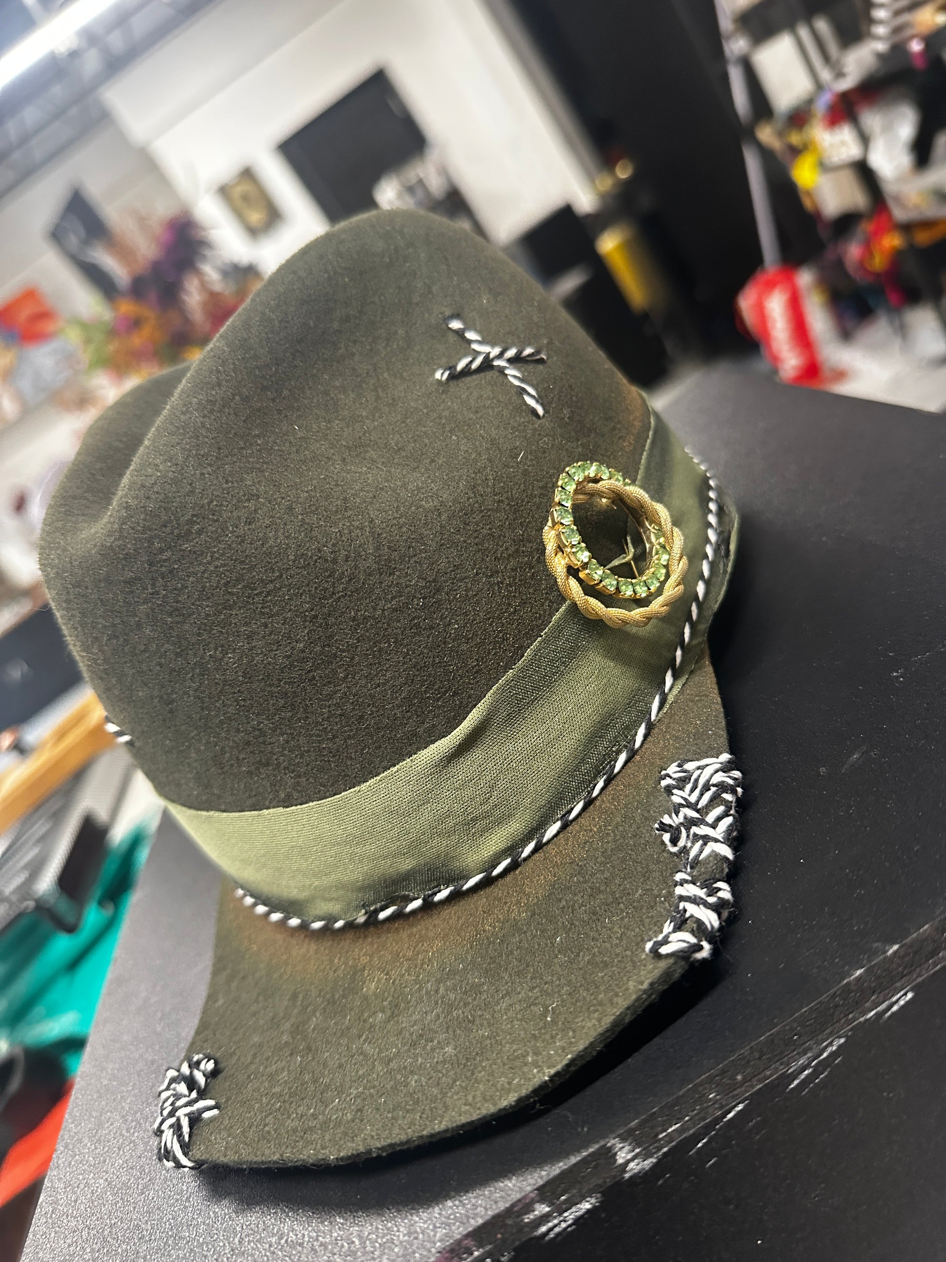 L - Army green cap - Fedora Designs