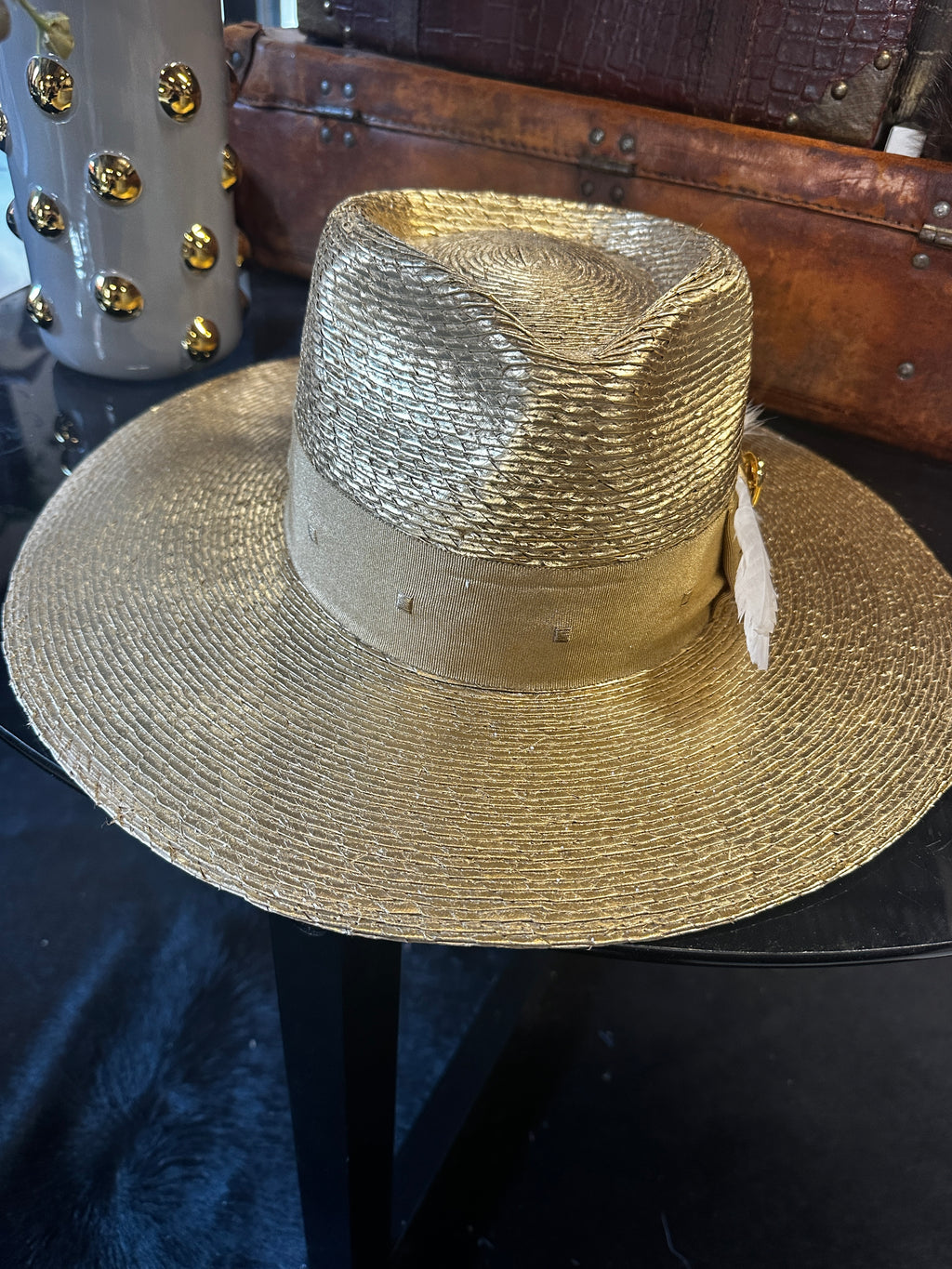 Metallic wide brim straw - Silver or Gold - Fedora Designs