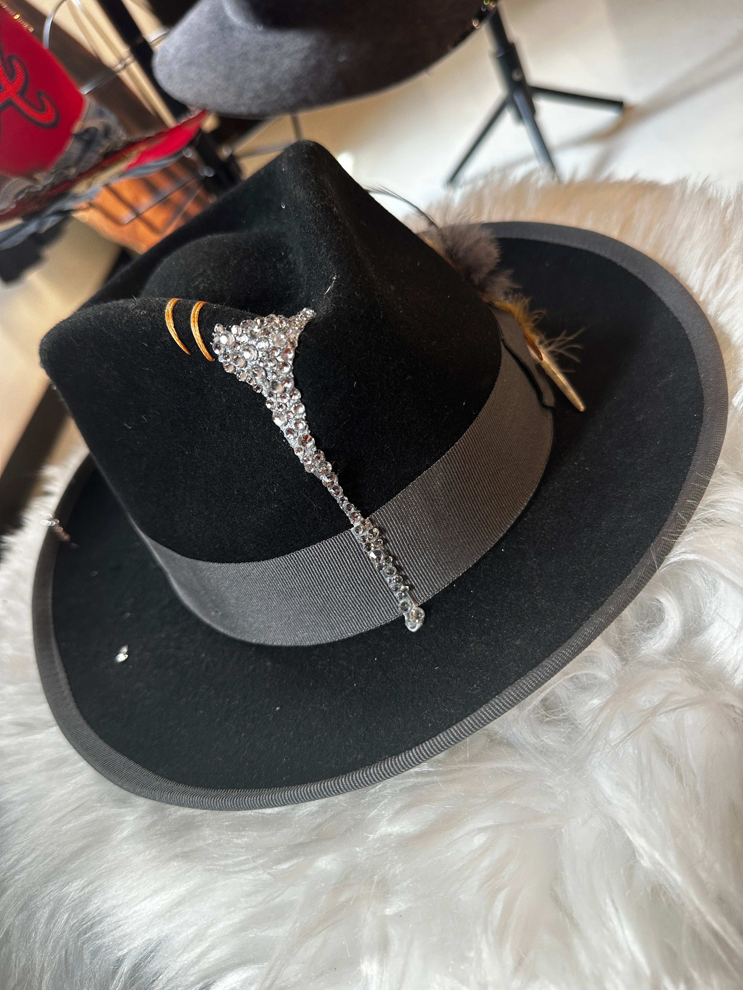 M - Grey black blinged - Fedora Designs