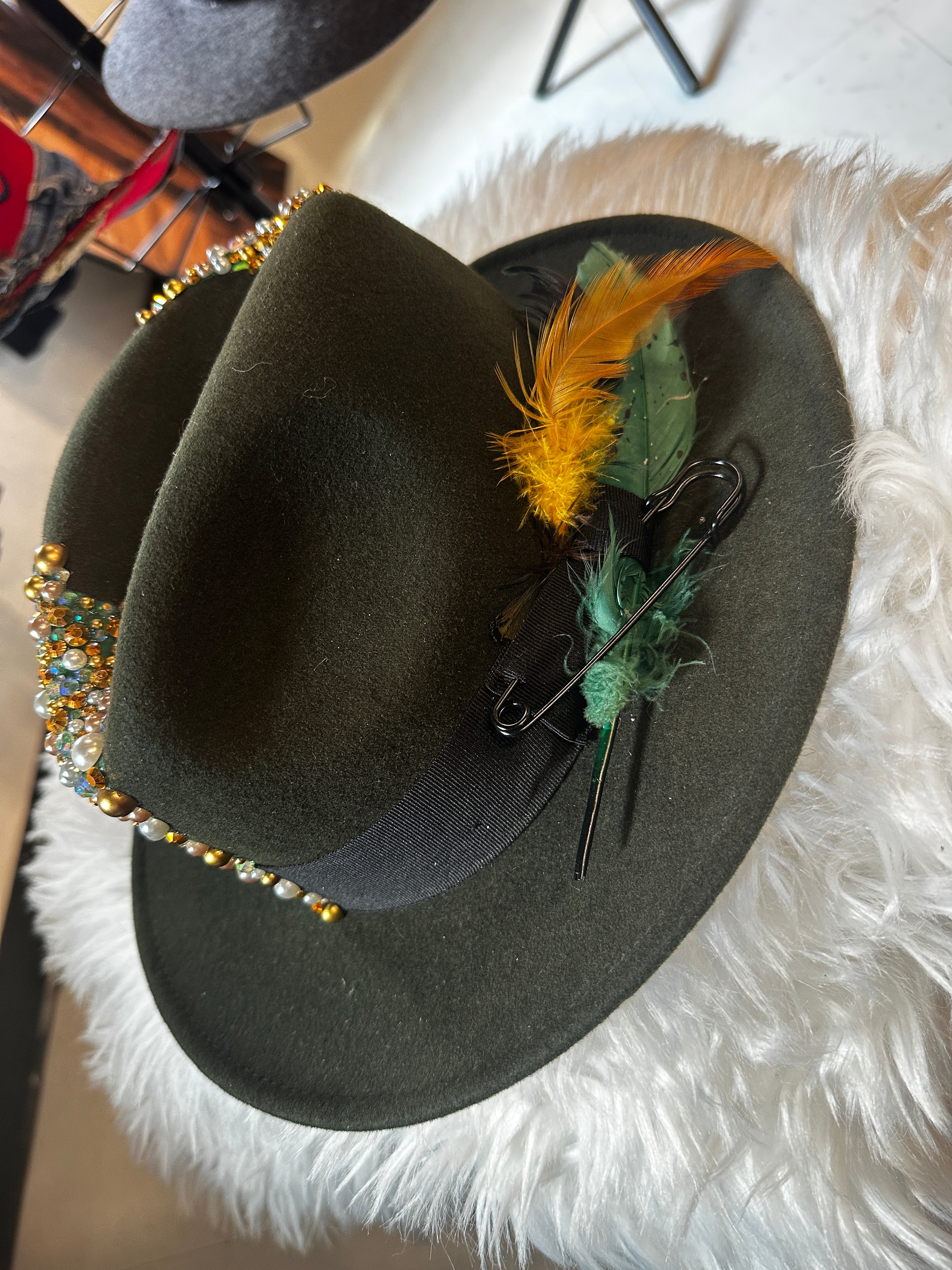 S/M - Blinged green - Fedora Designs