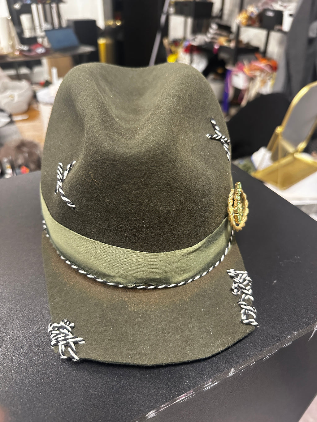 L - Army green cap - Fedora Designs