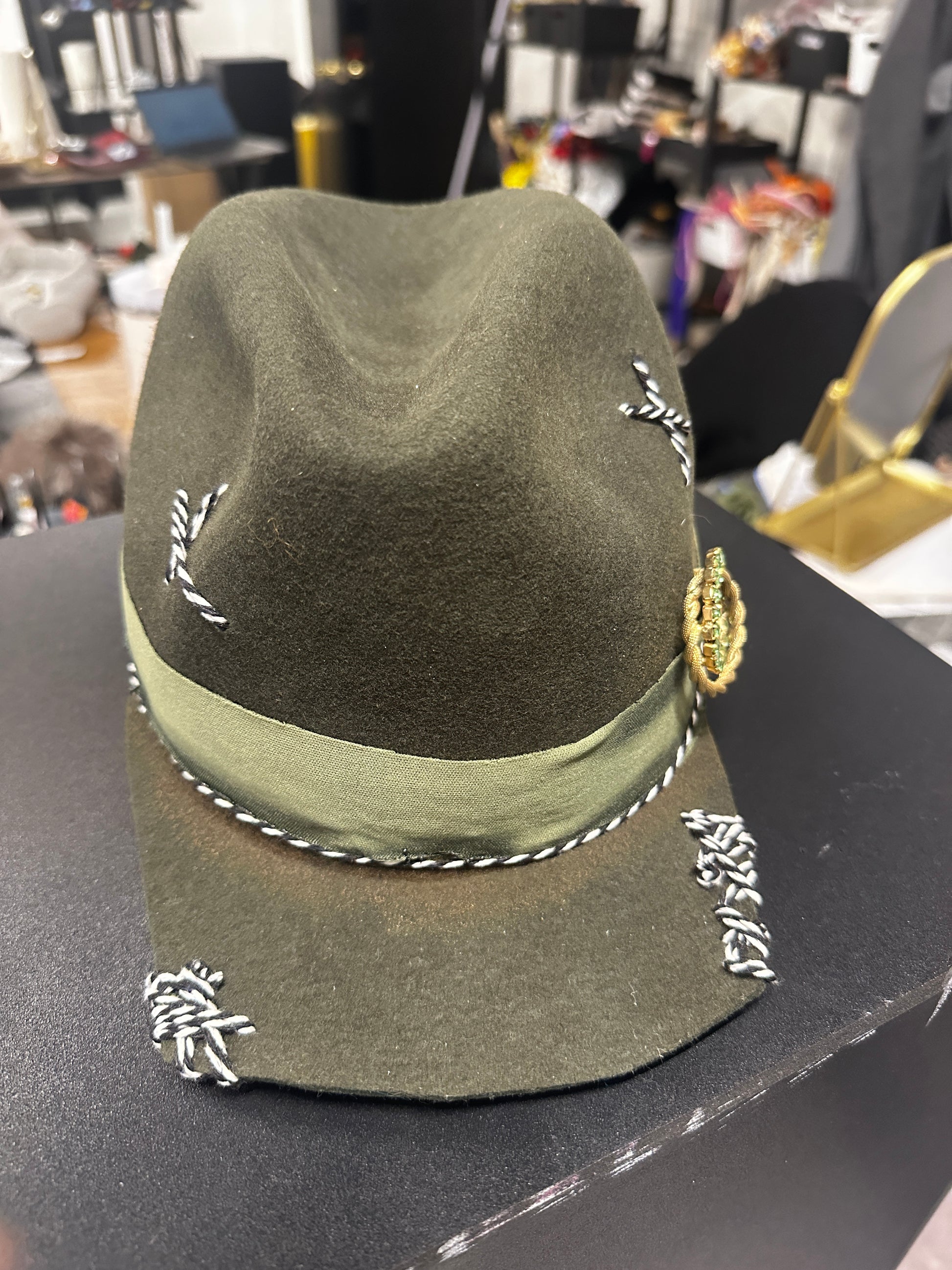 L - Army green cap - Fedora Designs